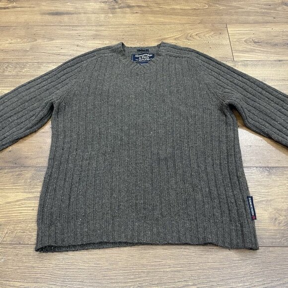 Abercrombie & Fitch Sweater Mens Large Brown Lambswool Blend Muscle Ribbed Knit - Picture 8 of 12
